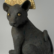 Ceramic black baby leopard with gold eyes