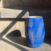 Pottery vase in blue and white by Mr Ps Pots