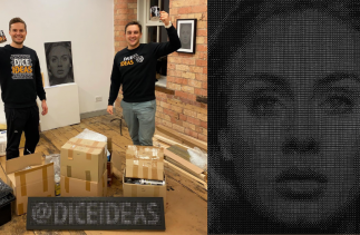 Dice ideas due Ross and Ben in their Studio; picture of Adele made out of dice
